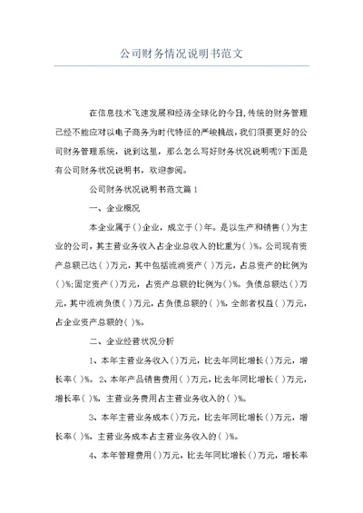 公司财务情况说明书范文