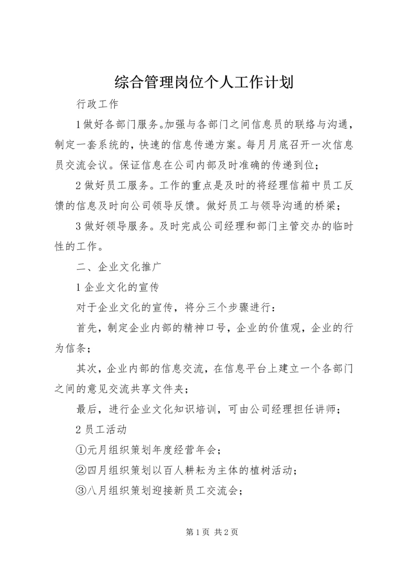 综合管理岗位个人工作计划精编.docx