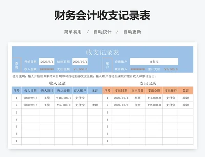财务会计收支记录表