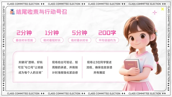 粉色卡通风大学生班委竞选演讲PPT模板