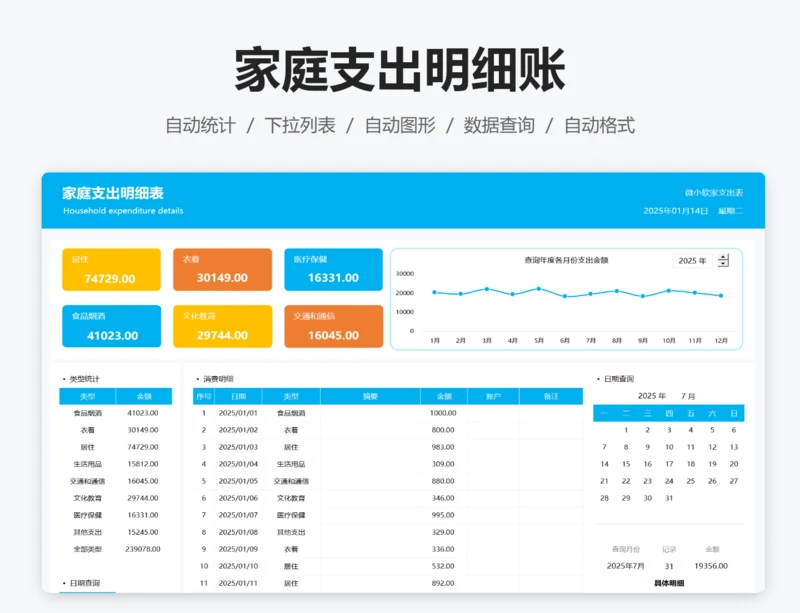 家庭支出明细统计表