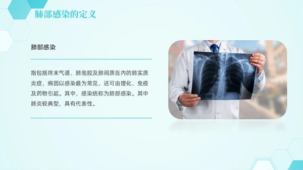 蓝色六边形简约商务肺部感染护理查房PPT医学PPT模板