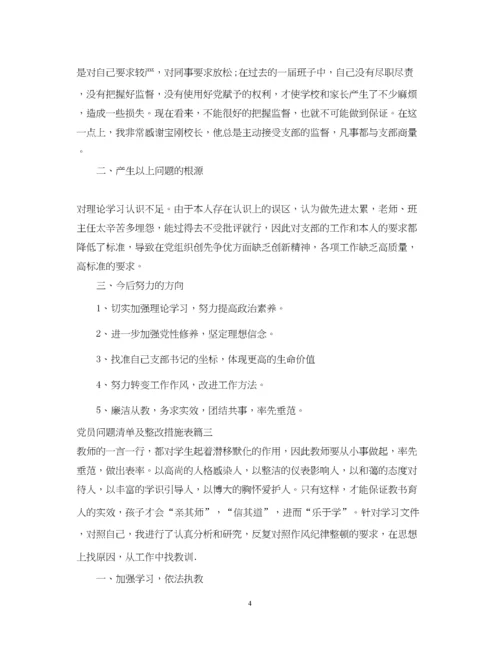 2023年党员问题清单及整改措施表.docx