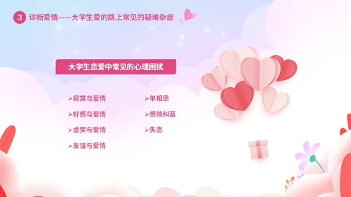 粉色温馨浪漫插画风大学生恋爱心理学课件PPT