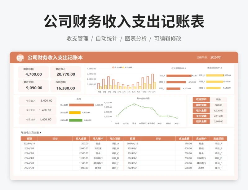 公司财务收入支出记账本