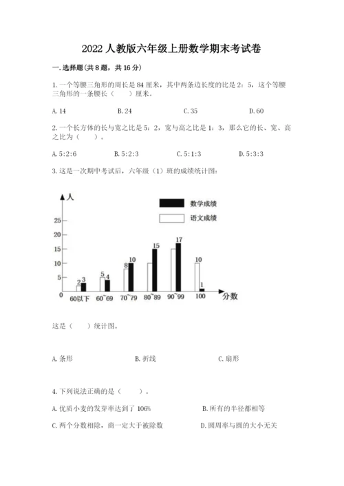 2022人教版六年级上册数学期末考试卷加答案.docx