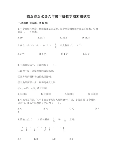 临沂市沂水县六年级下册数学期末测试卷新版.docx