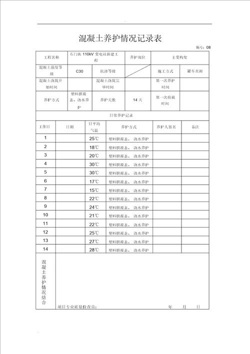 混凝土养护记录2