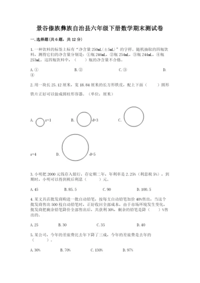 景谷傣族彝族自治县六年级下册数学期末测试卷附精品答案.docx