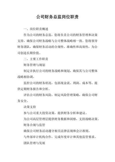 公司财务总监岗位职责