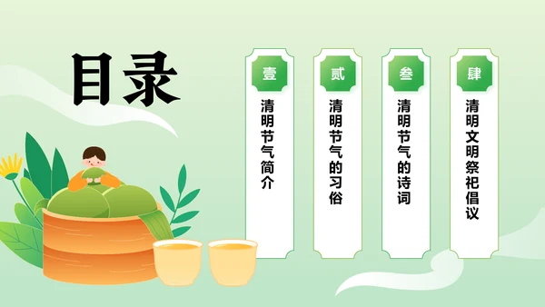 绿色国潮风二十四节气之清明节PPT模板