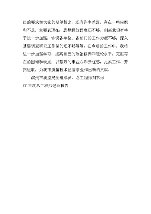 XX年度总工程师述职报告