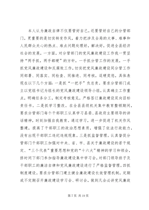 第一篇：副县长党风廉政建设自查报告.docx