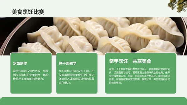 绿色摄影风武汉美食与文化体验旅行计划PPT模板