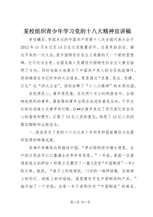 某校组织青少年学习党的十八大精神宣讲稿.docx