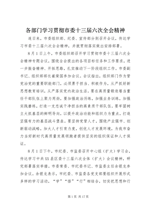 各部门学习贯彻市委十三届六次全会精神.docx