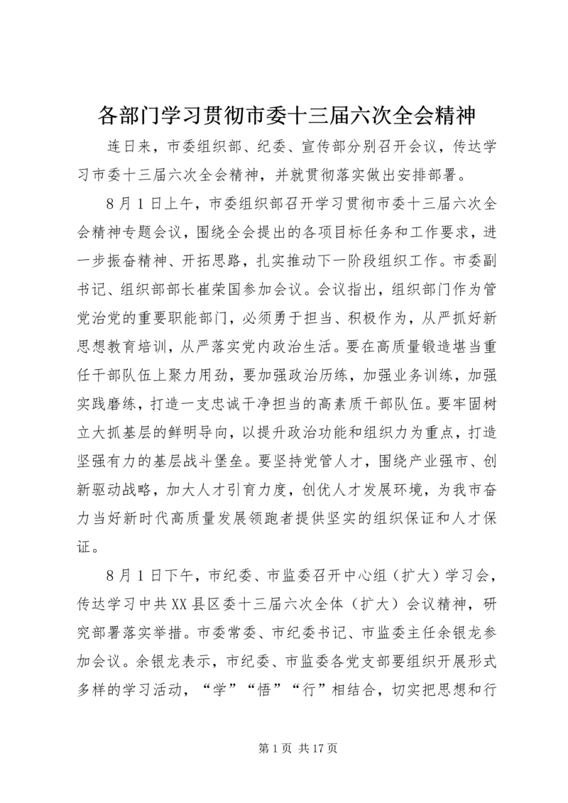 各部门学习贯彻市委十三届六次全会精神.docx