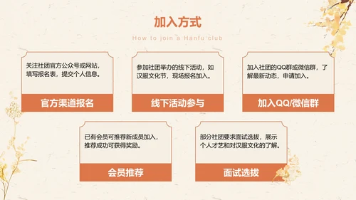 橙色复古风汉服社团招新文化介绍PPT模板