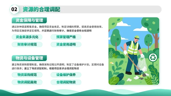 绿色扁平插画环保工作者的项目与成果展示PPT模板