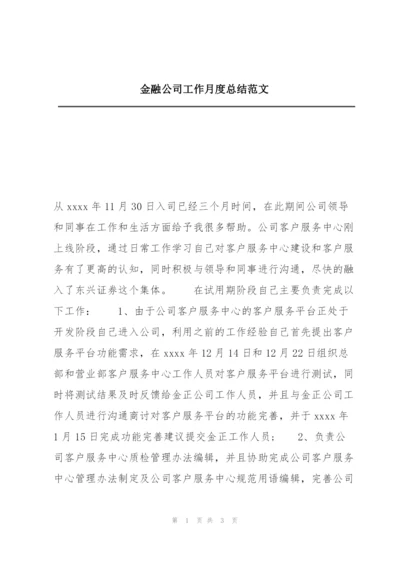 金融公司工作月度总结范文.docx