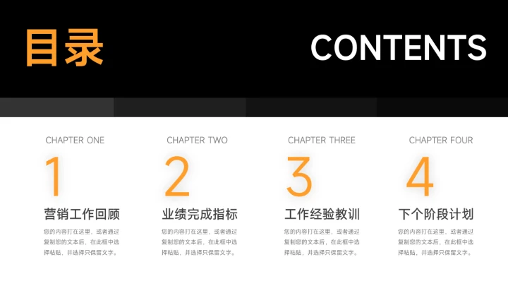 橙色高端简洁杂志风营销总结汇报PPT模板