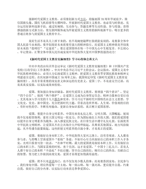 新时代爱国主义教育实施纲要学习心得体会范文10篇