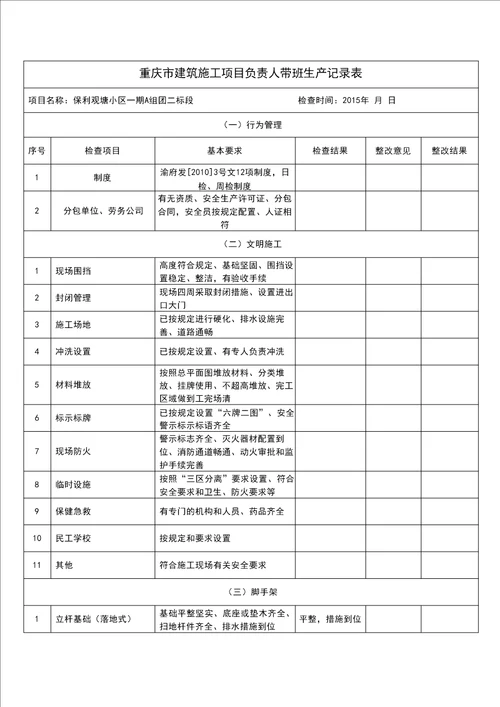 领导带班检查记录表