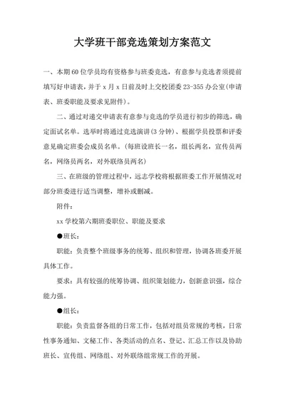 大学班干部竞选策划方案范文