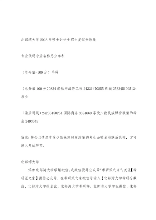 北部湾大学历年考研分数线汇总2023年