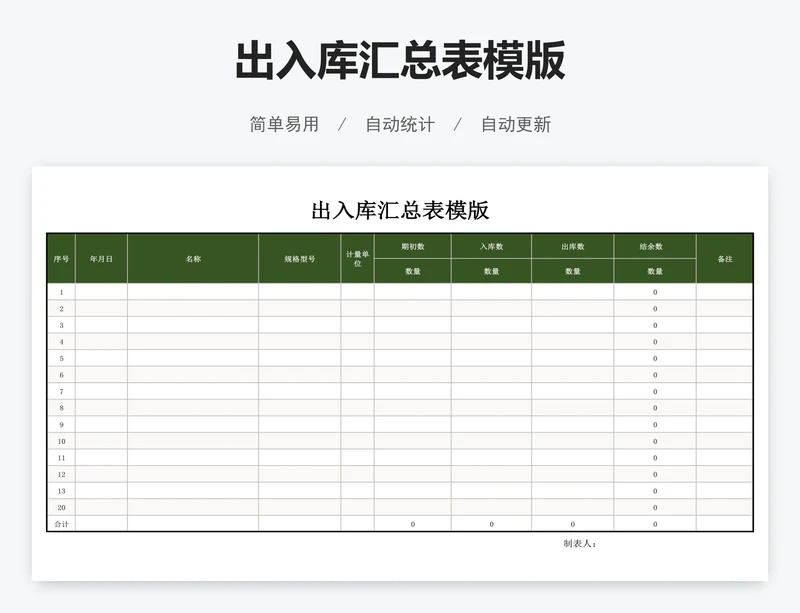 出入库汇总表模版