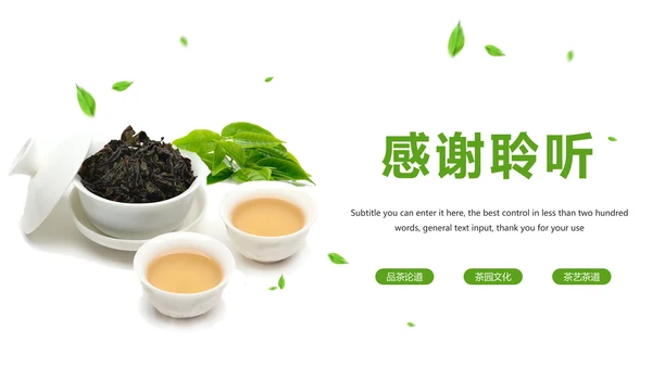 唯美清新绿色茶园茶艺茶文化品茶论道PPT模板