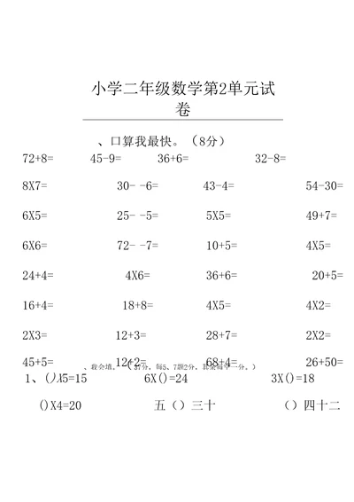 二年级下册除法的初步认识试卷