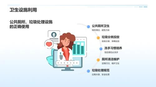 蓝色插画风培养卫生习惯PPT模板