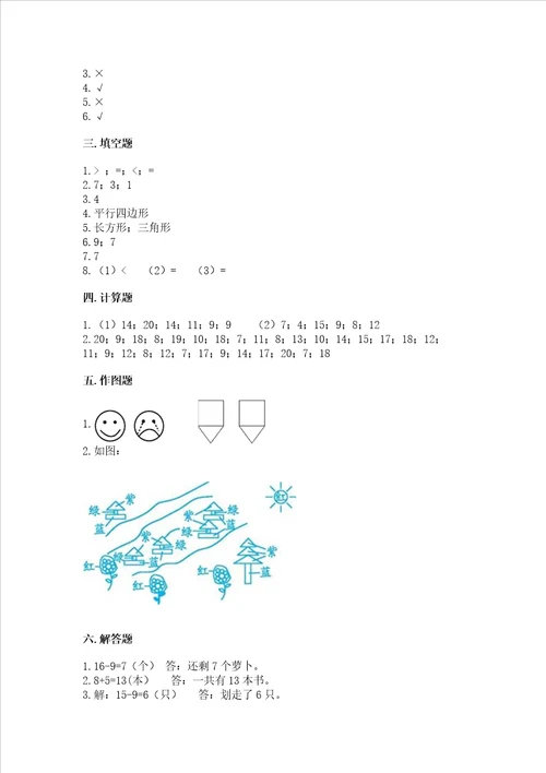 小学一年级下册数学期中测试卷满分必刷