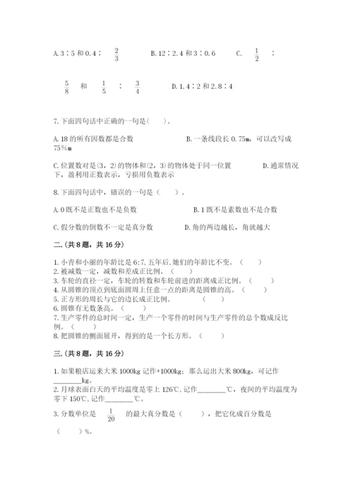河南省平顶山市六年级下册数学期末测试卷及完整答案一套.docx