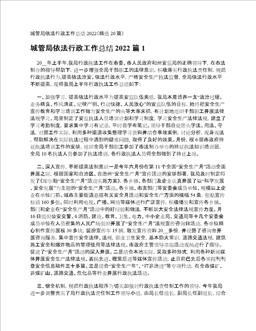 城管局依法行政工作总结2022