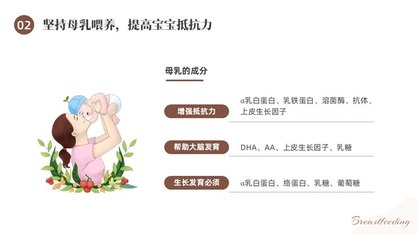 咖啡色水彩简约插画母乳喂养健康宣传PPT课件世界母乳喂养周