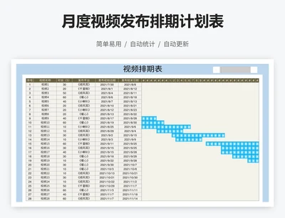 月度视频发布排期计划表