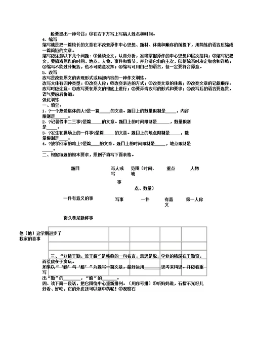 小学语文专项训练作文