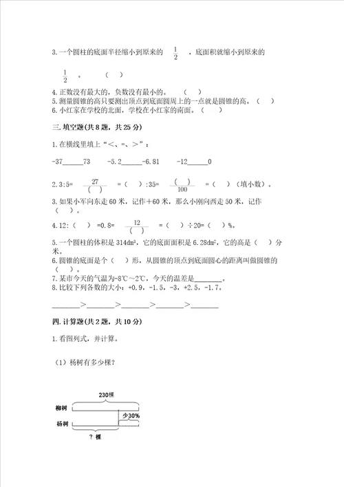 小学数学六年级下册期末测试卷综合题word版