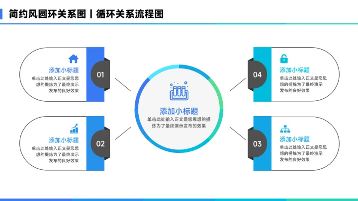 蓝色简约风4项总分关系图PPT