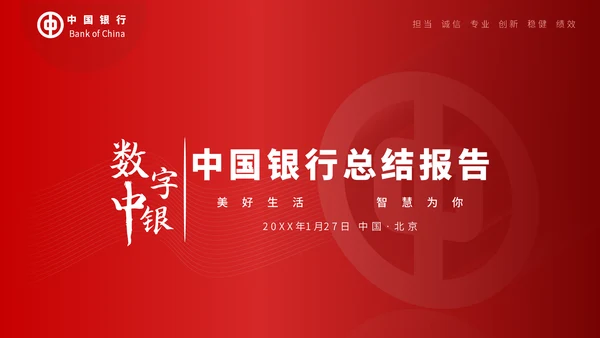 中国银行工作汇报通用PPT模板