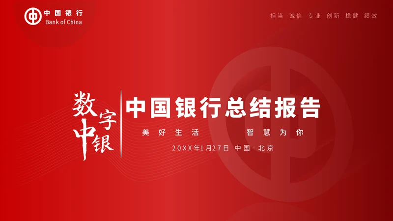 中国银行工作汇报通用PPT模板
