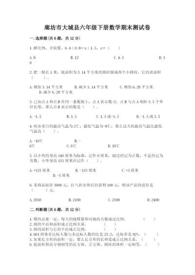 廊坊市大城县六年级下册数学期末测试卷完美版.docx