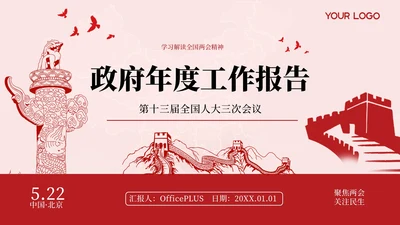 红色党政风政府工作报告PPT模板