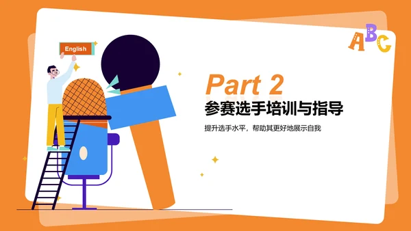 橙色插画英语演讲比赛流程设计PPT模板