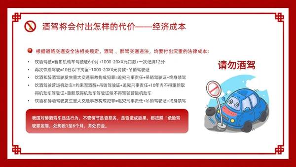 酒红色简约卡通酒驾警示教育PPT模板