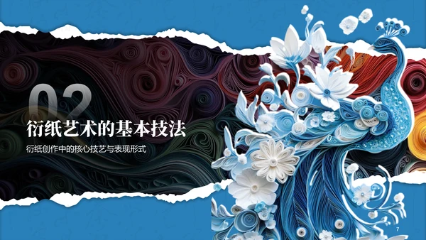 蓝色国风非遗衍纸技艺赏析PPT模板