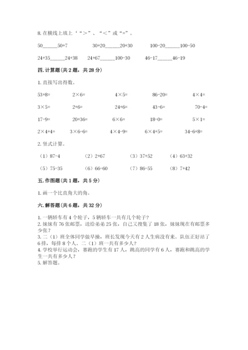 小学二年级上册数学期中测试卷附答案（轻巧夺冠）.docx