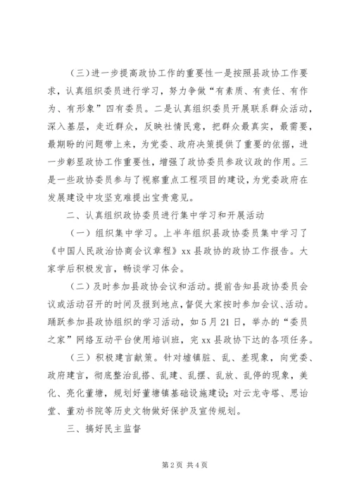 乡镇政协小组上半年工作总结和下半年工作计划.docx